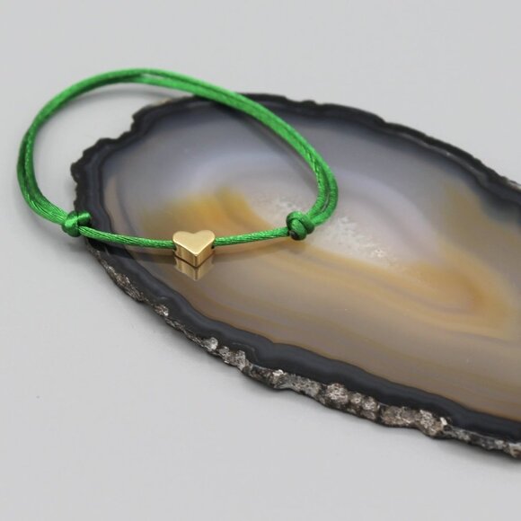 Jewelry heart green gold string bracelet adjustable fashion delicate brand new - Picture 2 of 7